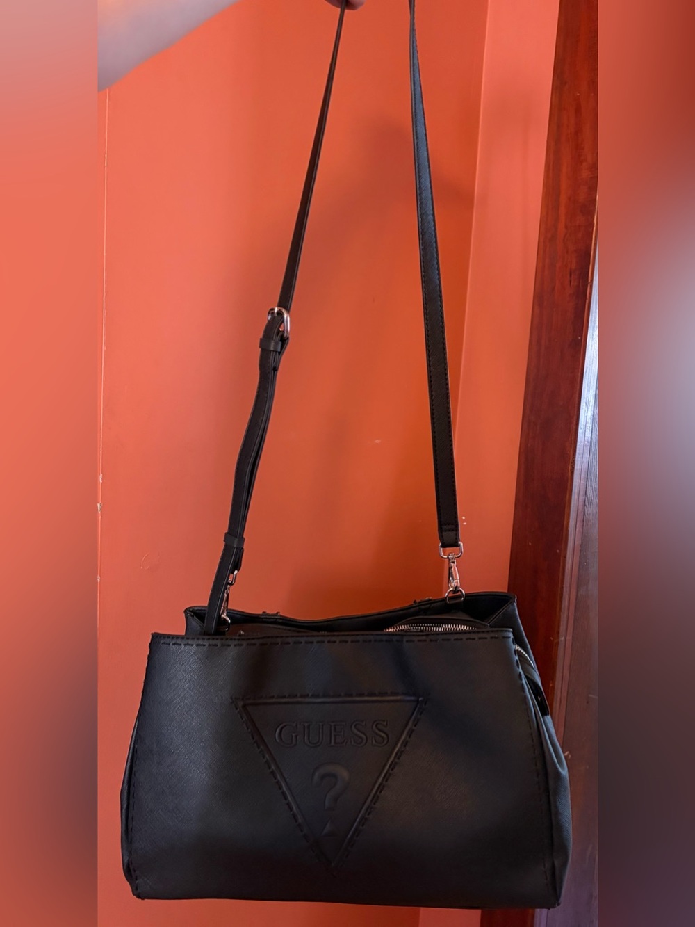 GUESS Black Embossed Logo Shoulder Bag